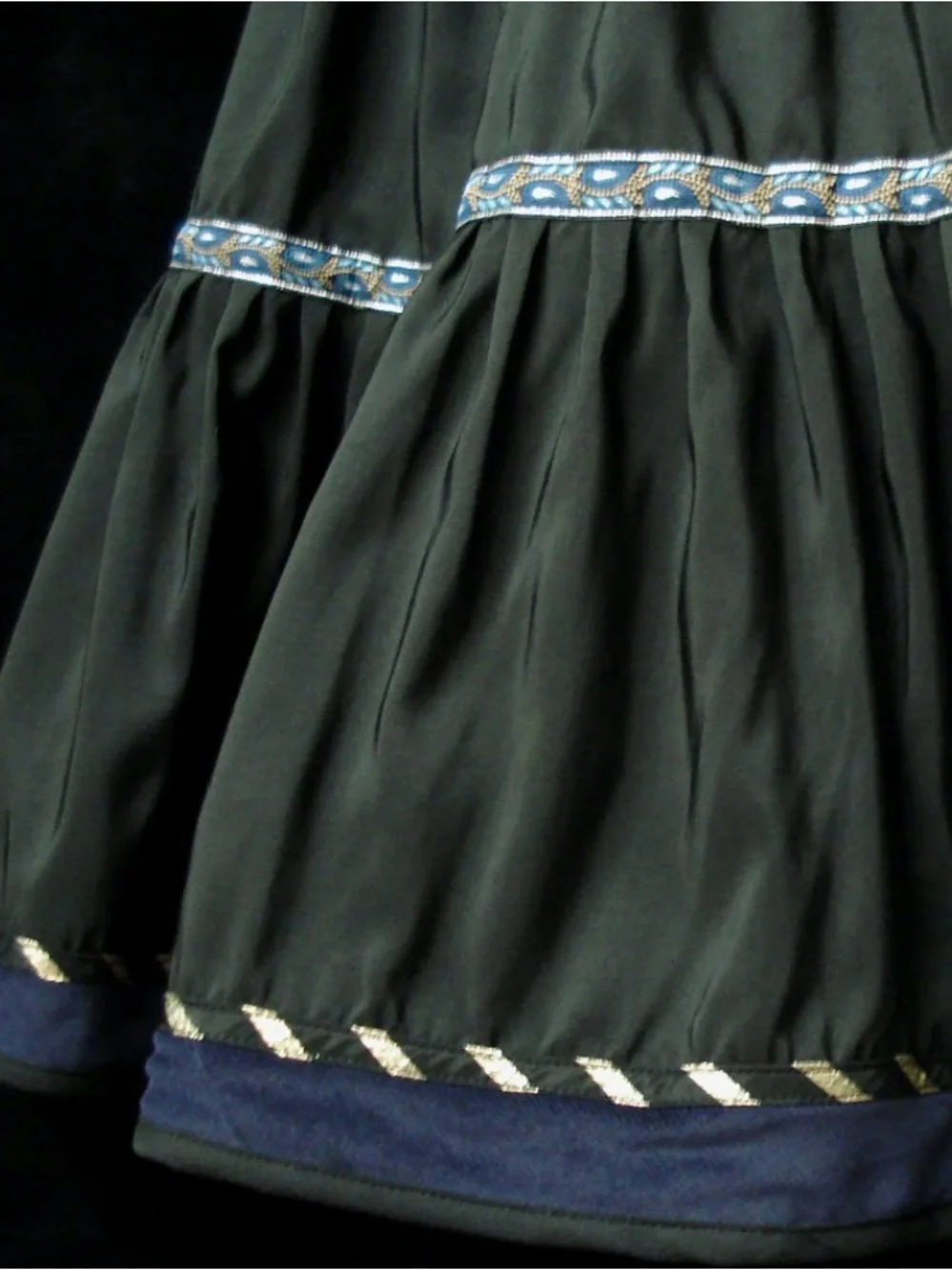 Moresca Carnival Black 5 Tiered Taffeta Maxi Skirt with Ribbon Trim.Size L - Picture 3 of 7